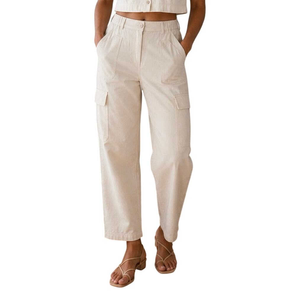 NWT Max Studio London Ivory Cargo Utility Pants Relaxed Tapered Casual Trousers